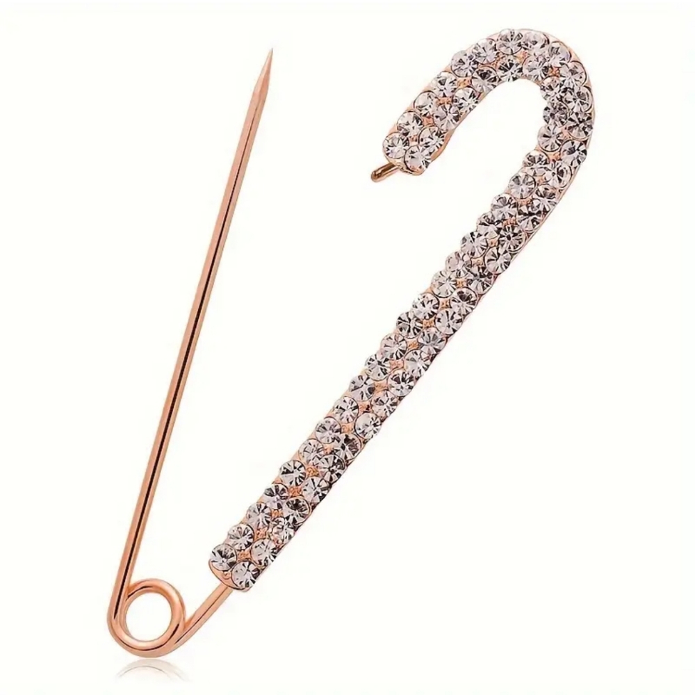 Rhinestone Safety Pin Brooch Pin ROSE GOLD